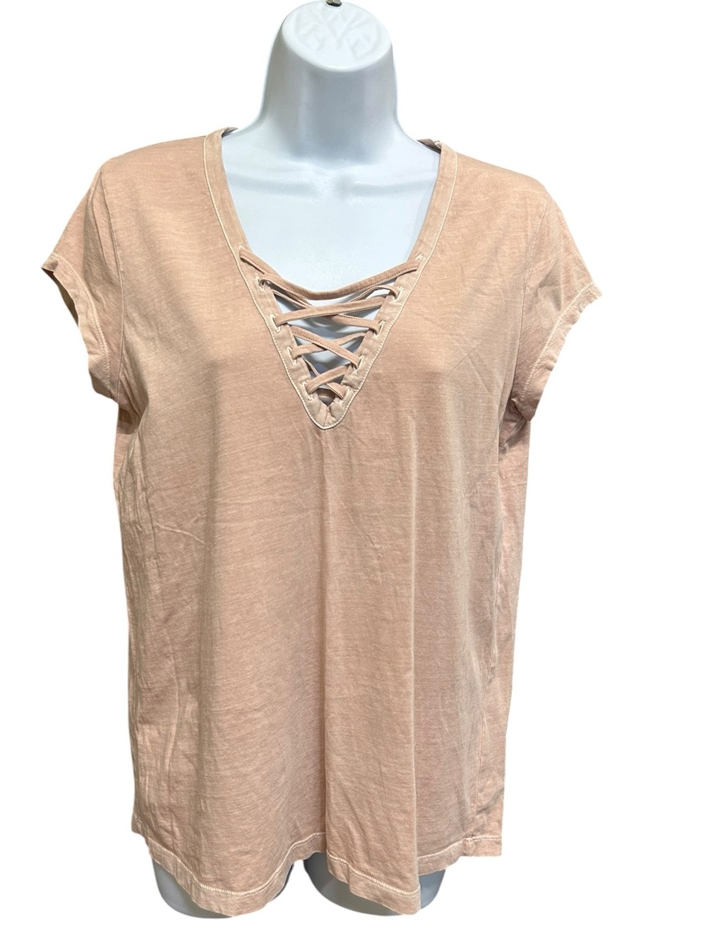 Brunette the Label Neutral Lace Neck T-shirt Top Size M
